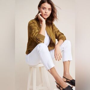 Anthropologie Maeve Silky Front Zip Pockets Smocked Accents Bomber Jacket S